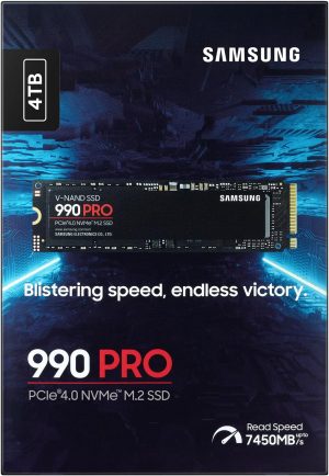 Samsung 990 PRO NVMe M.2
SSD, 4TB, PCIe 4.0, 7450MB/s Lesen, 6900MB/s Schreiben, Interne SSD, für Spiele und Videobearbeitung, MZ-V9P4T0BW